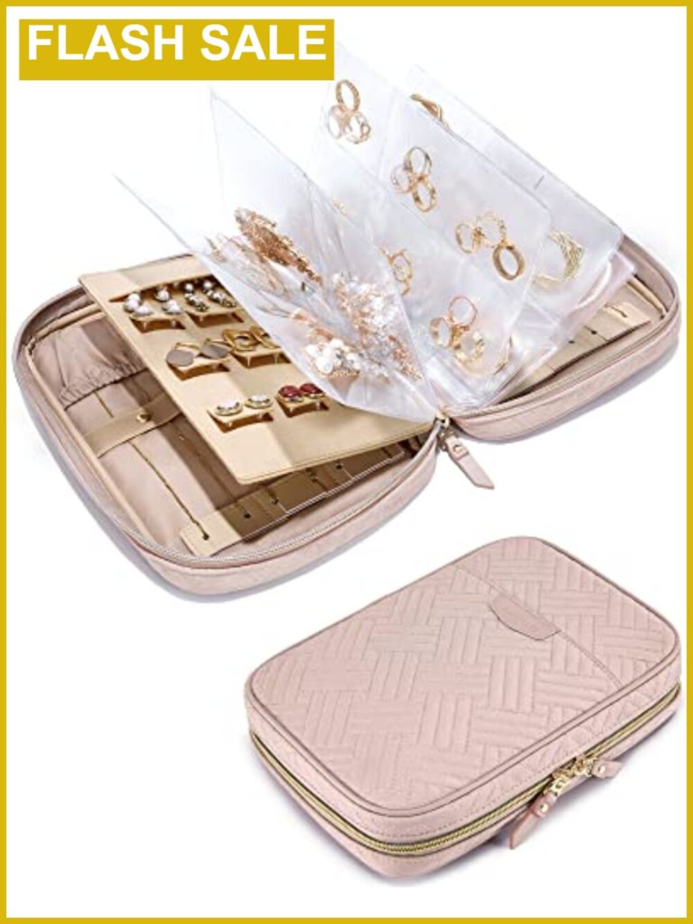 Jewelry Travel Organizer Roll with Ring Binder Storage Case for Necklaces